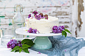 White spring cake with lilacs