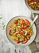 Sticky chicken and pepper noodles