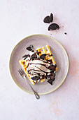 Coffee ice cream on waffle with oreo