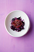 Allspice-cured beef fillet with blueberry red cabbage