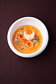 Carrot and red bush lassi with crab and coriander