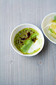 Pistachio creme brulee with fennel and jasmine confit