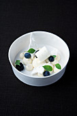 Lime and basil iced mousse with meringues