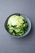 Pea barley with mint and miso Hollandaise