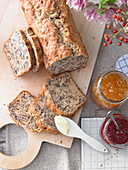 Banana and pecan nut bread and jam