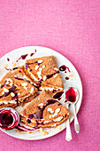 Chocolate pancakes with quark and jam