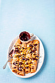 Pancakes with chocolate sauce and orange zest