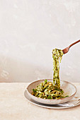 Linguine with green sauce