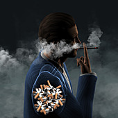 Man smoking cigarettes, illustration