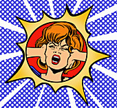Woman screaming with frustration, illustration