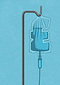 Pound sign shaped intravenous drip, illustration
