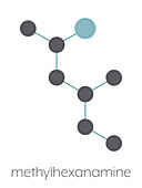 Methylhexanamine stimulant drug molecule, illustration