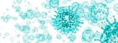 Coronavirus particles, 3D illustration