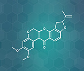 Rotenone broad-spectrum insecticide molecule, illustration