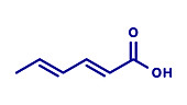 Sorbic acid food preservative molecule, illustration