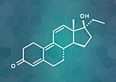 Tetrahydrogestrinone anabolic steroid molecule, illustration