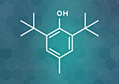 Butylated hydroxytoluene antioxidant molecule, illustration