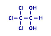 Chloral hydrate sedative drug molecule, illustration