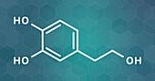 Hydroxytyrosol olive oil antioxidant molecule, illustration