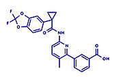 Lumacaftor cystic fibrosis drug molecule, illustration