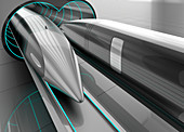 High-speed trains in tunnel, illustration
