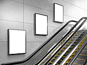 Escalator and small billboards, illustration