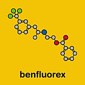 Benfluorex drug molecule, illustration
