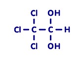Chloral hydrate sedative drug molecule, illustration