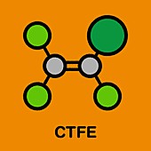 Chlorotrifluoroethylene refrigerant molecule, illustration