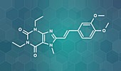 Istradefylline drug molecule, illustration