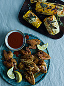 Chicken Wings and Grilled Corn