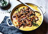 Creamy mushrooms and grits.