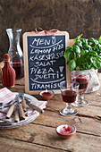 Menu board on a rustic wooden table