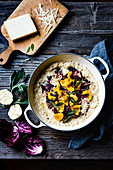 Risotto with roasted delicata squash, radicchio and cheese.
