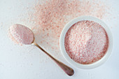 Himalayan Pink Salt on a White Background