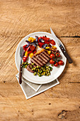 Beef Steak with Roasted Veg and Salsa