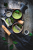 Brocolli soup in a rustic kitchen