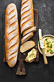 Brown baguettes with a lentil curry spread