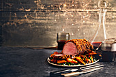 Ale-glazed beef fillet with a crispy onion crust Christmas beef