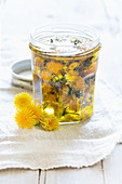Oil extracted from dandelion flowers and sunflower oil