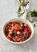 Spaghetti with beetroot and pumpkin