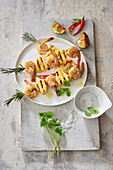 Shrimp, pineapple and rosemary skewers