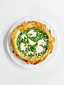 Pea and goat's cheese filo tart