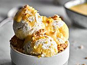 Lemon buttermilk ice cream with waffle crumbs