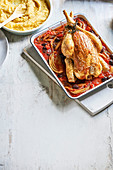 Roast chicken with fennel and olives