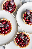 Cherry tartlets with red basil