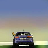 Person relaxing in a car, illustration