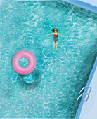 Woman floating in swimming pool, illustration