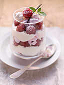 Quark mousse with raspberries and meringue