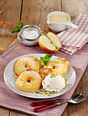 Apple fritters with sour cream ice cream
